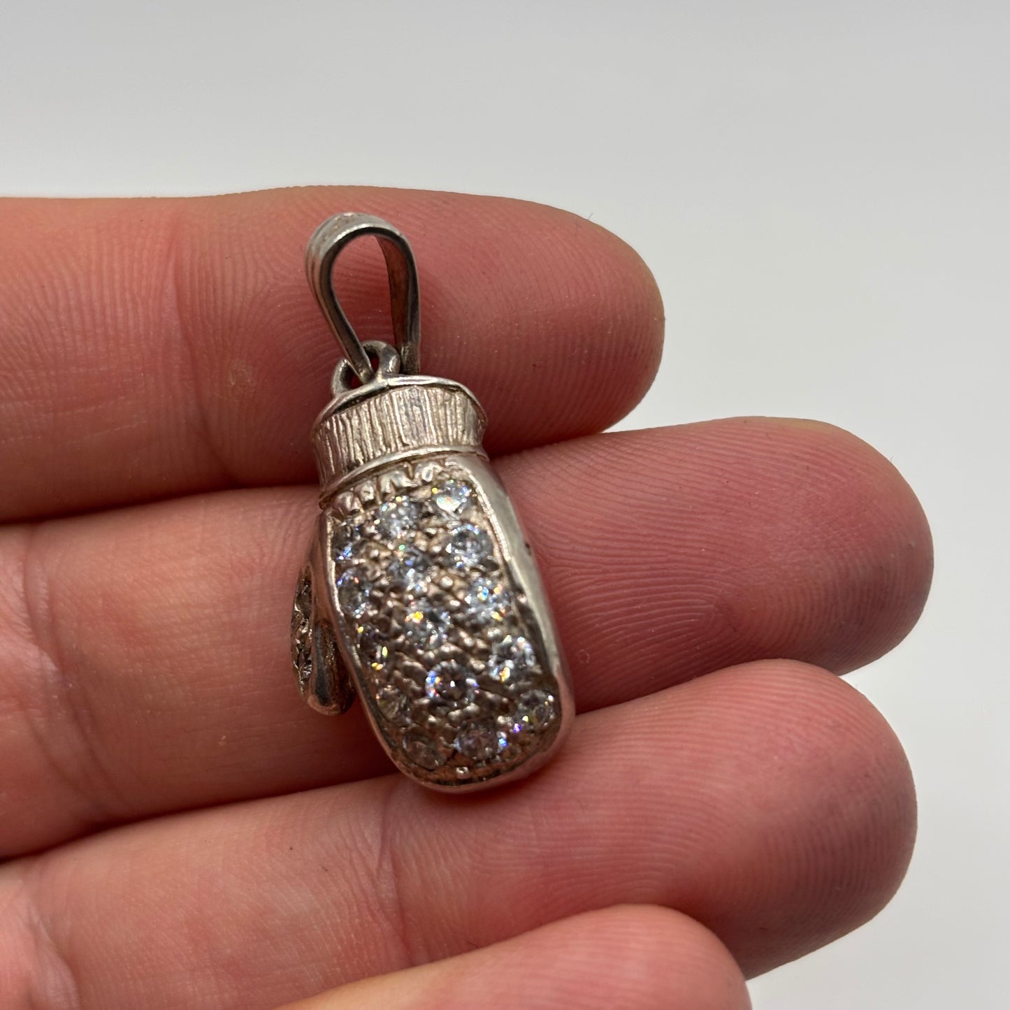 Silver Heavy CZ Boxing Glove Pendant