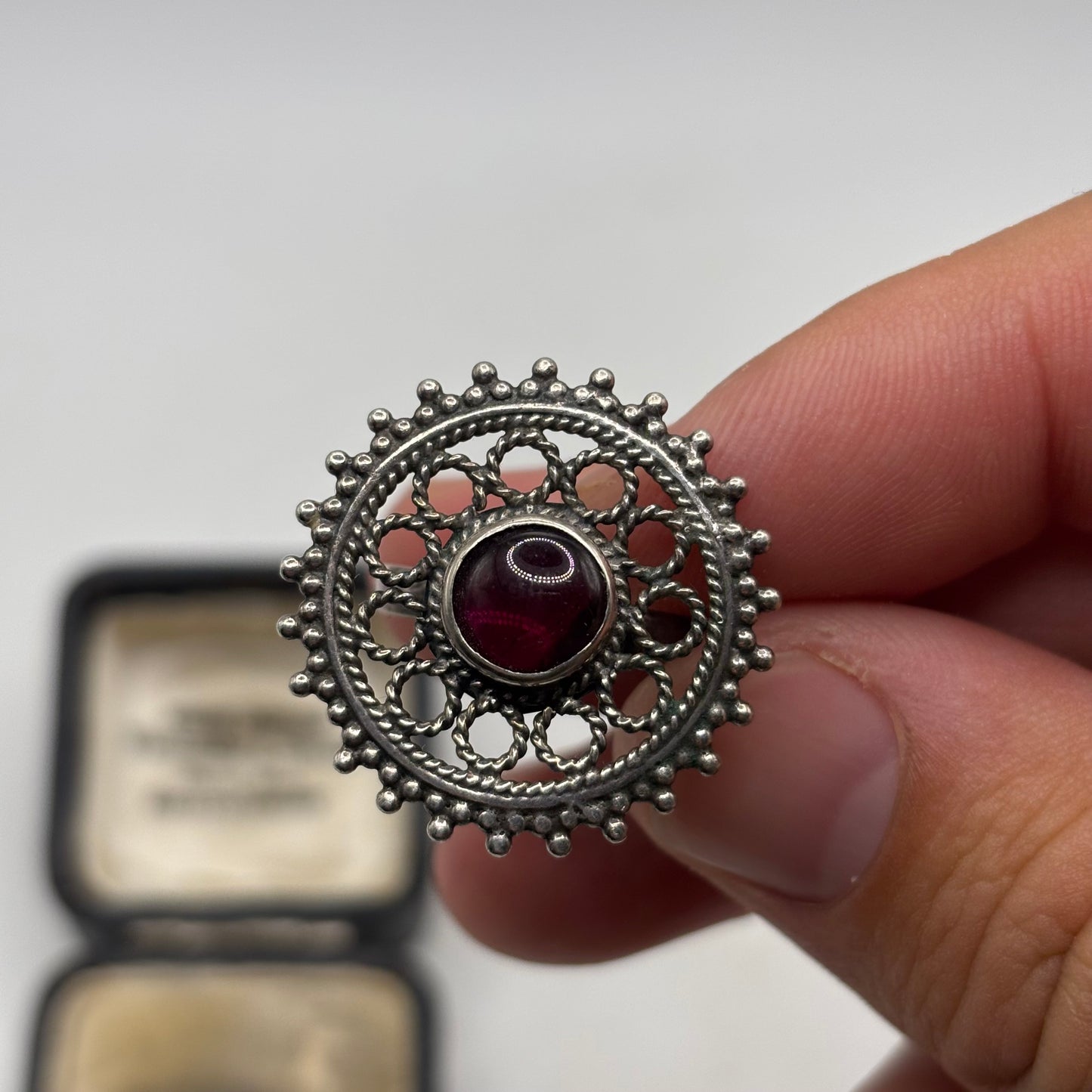 Silver Unusual Garnet Ring (N)
