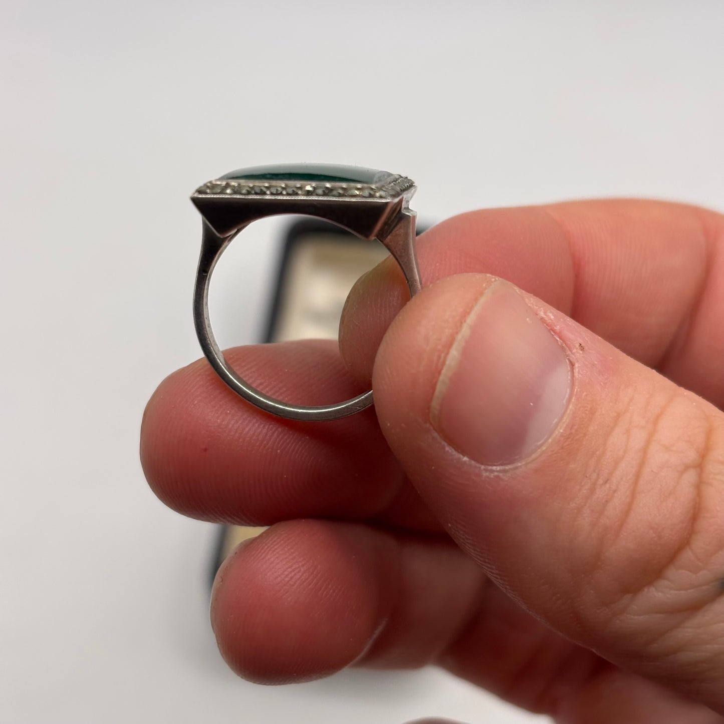 Silver Jade & Marcasite Art Deco Ring