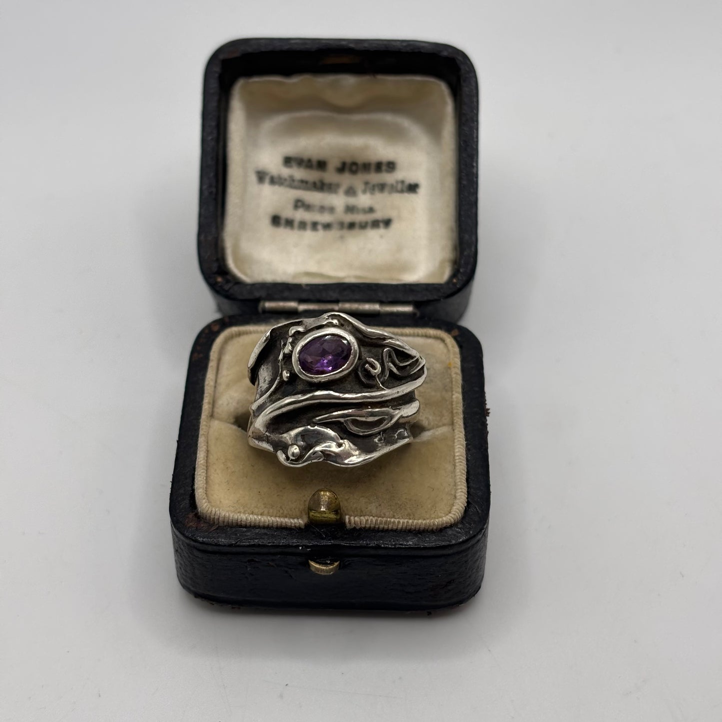 Silver Abstract Amethyst Ring (O)