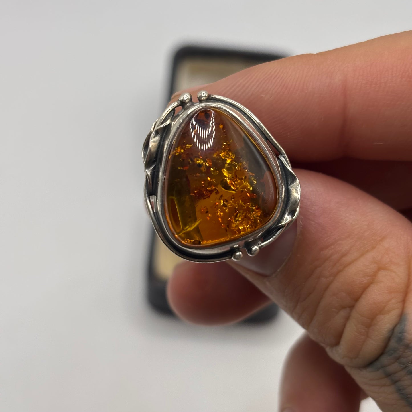 Silver Amber Ring