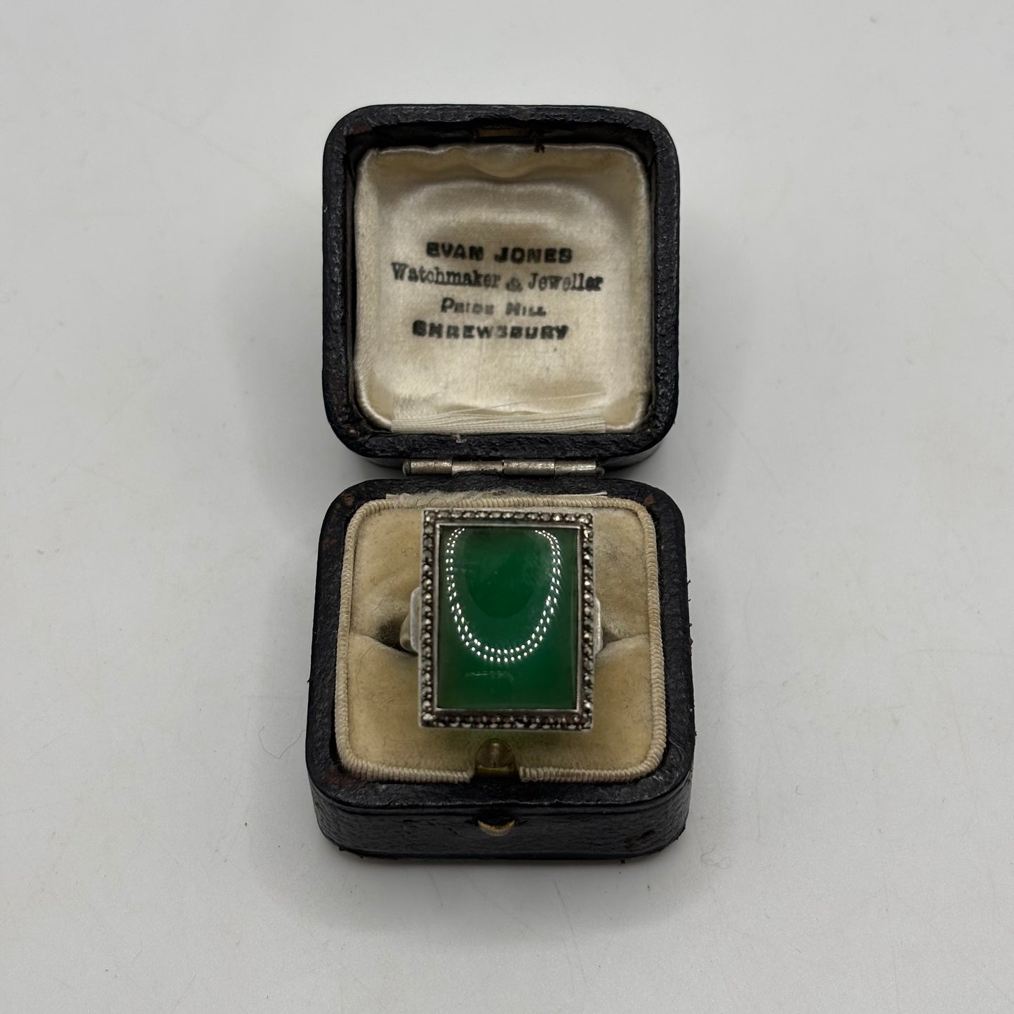 Silver Jade & Marcasite Art Deco Ring