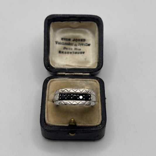 Silver Black CZ Signet Ring (V)