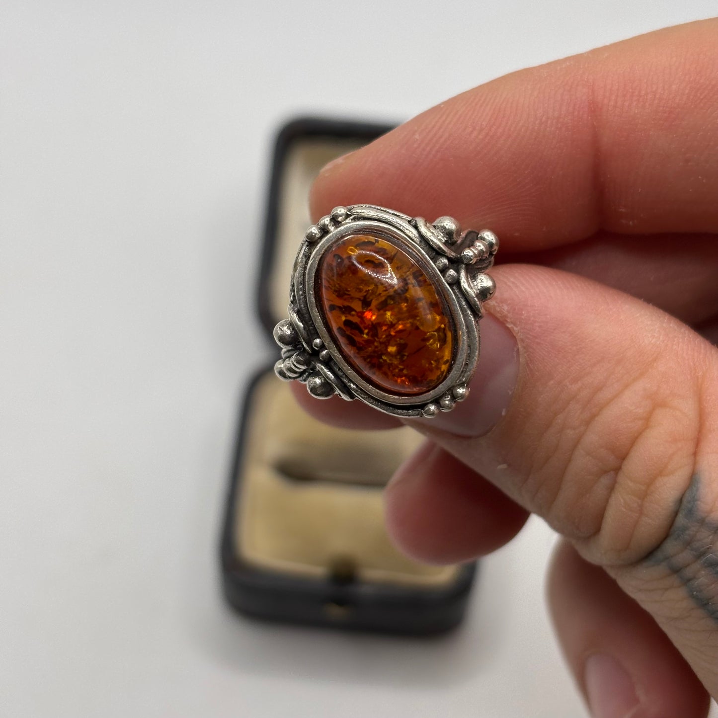 Silver Amber Ring