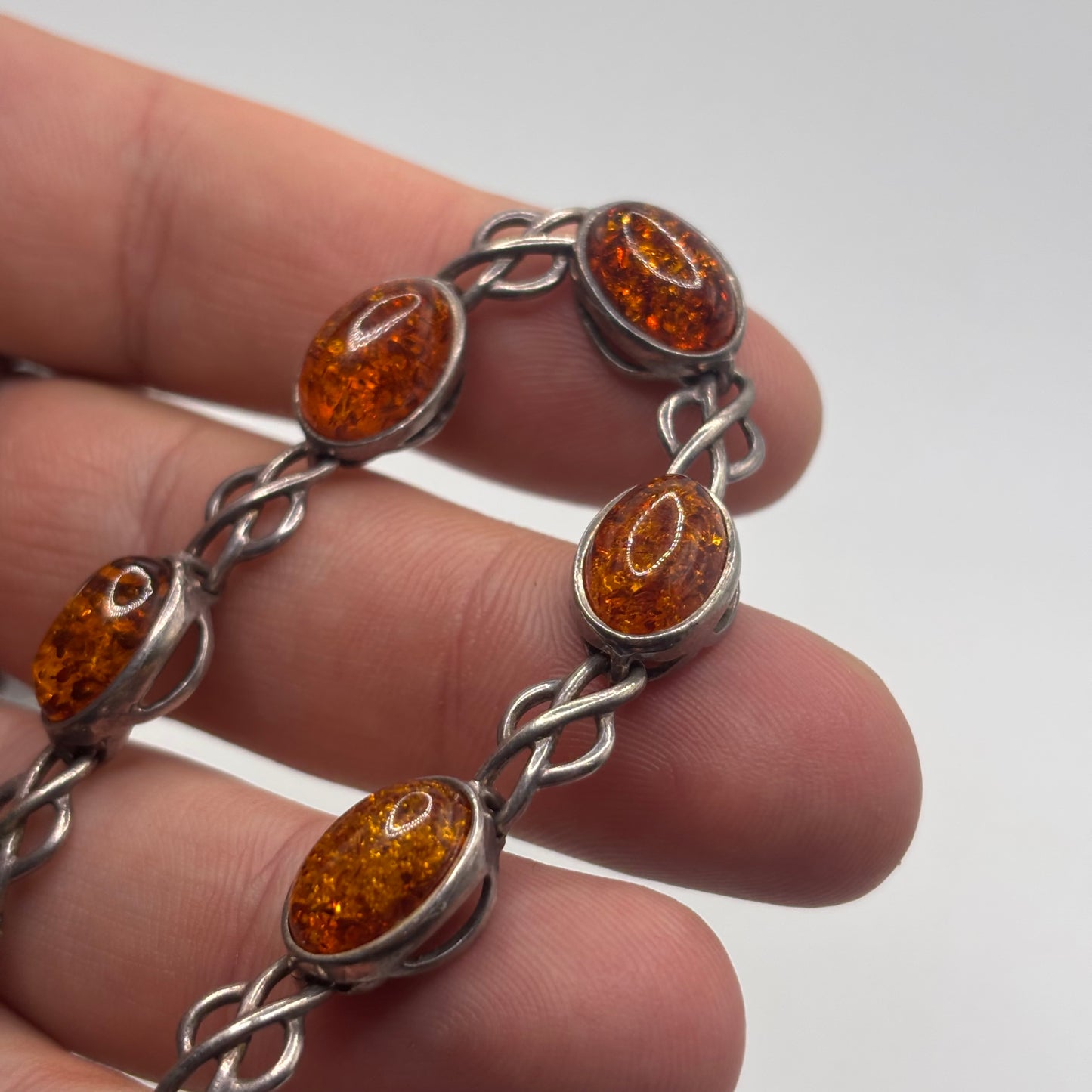 Silver 7” Amber Celtic Bracelet