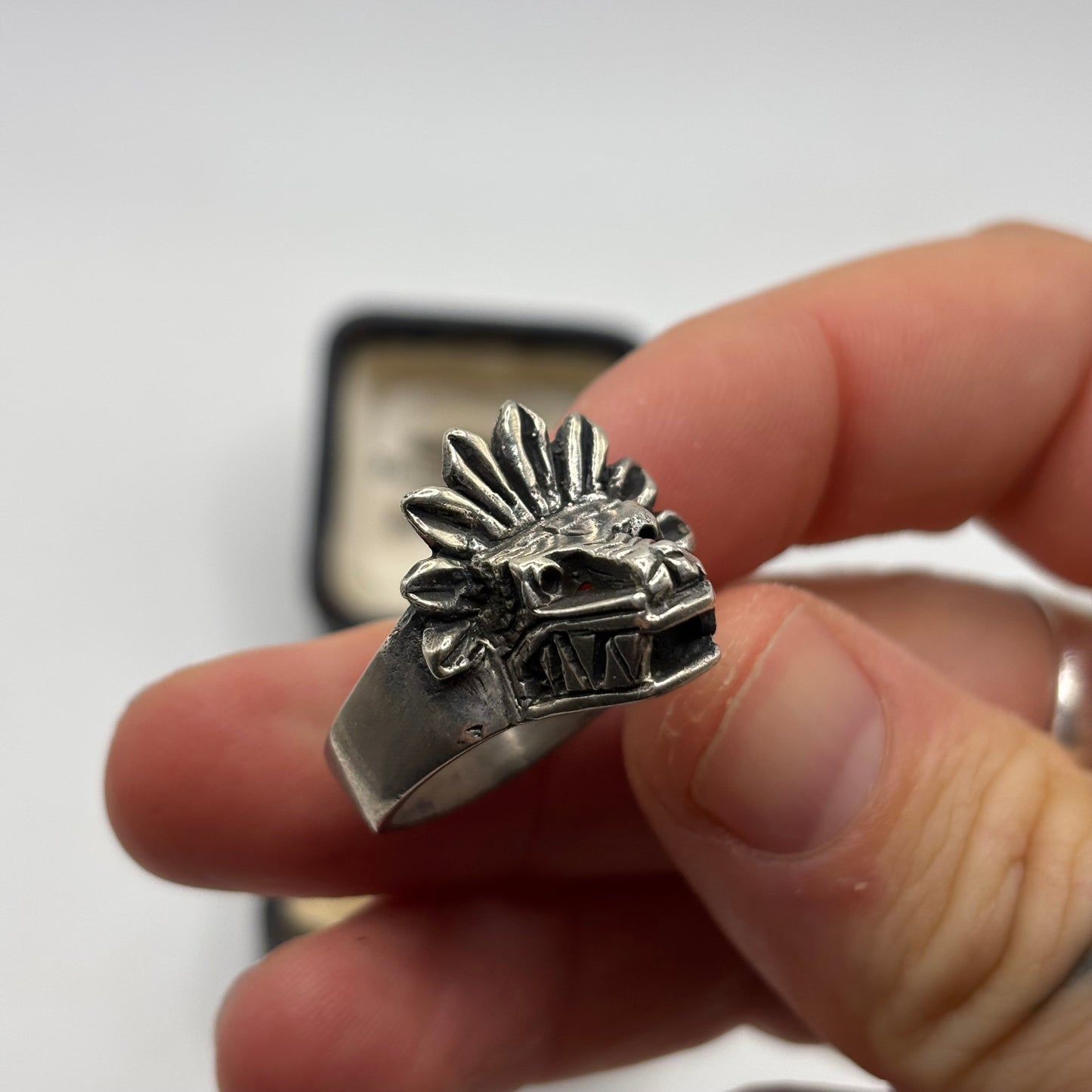 Silver Heavy Mayan God Ring