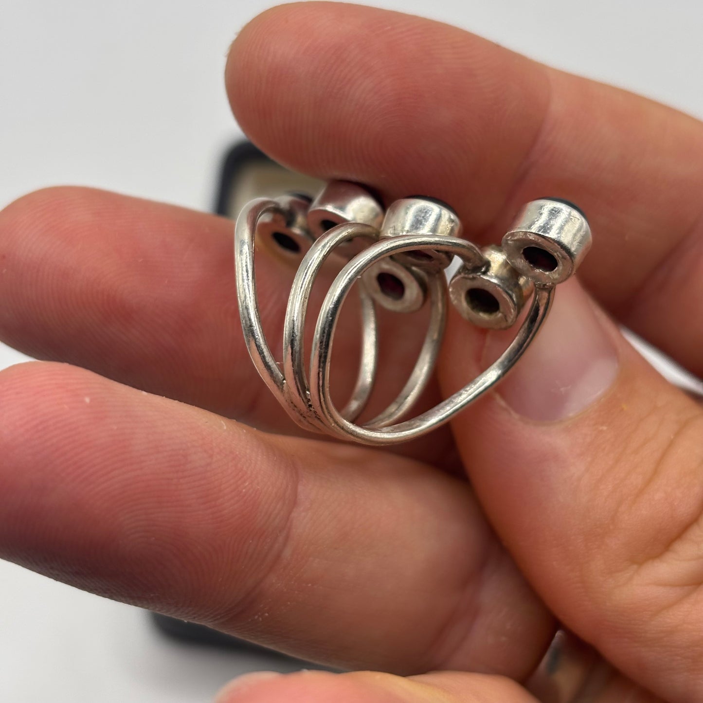 Silver Abstract Garnet Ring