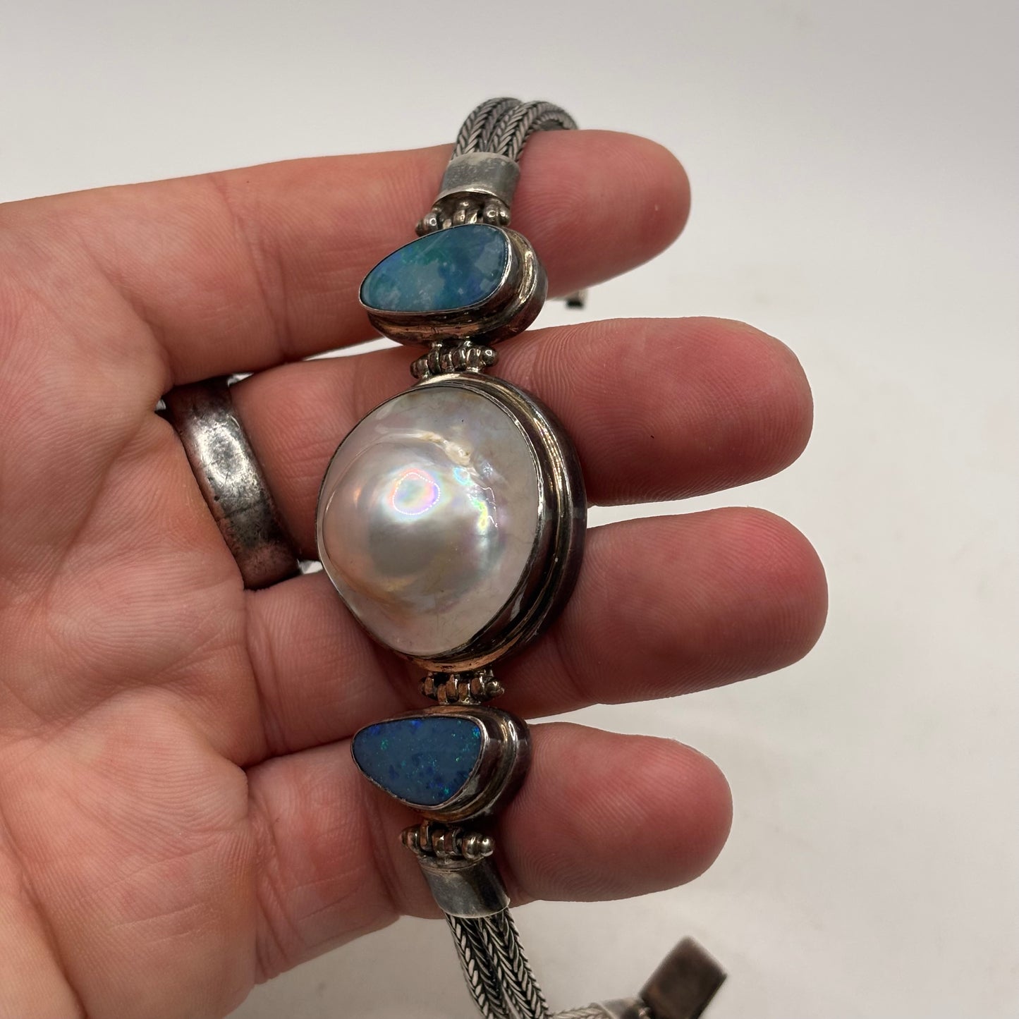 Silver 7.5” Pearl & Opal Bracelet