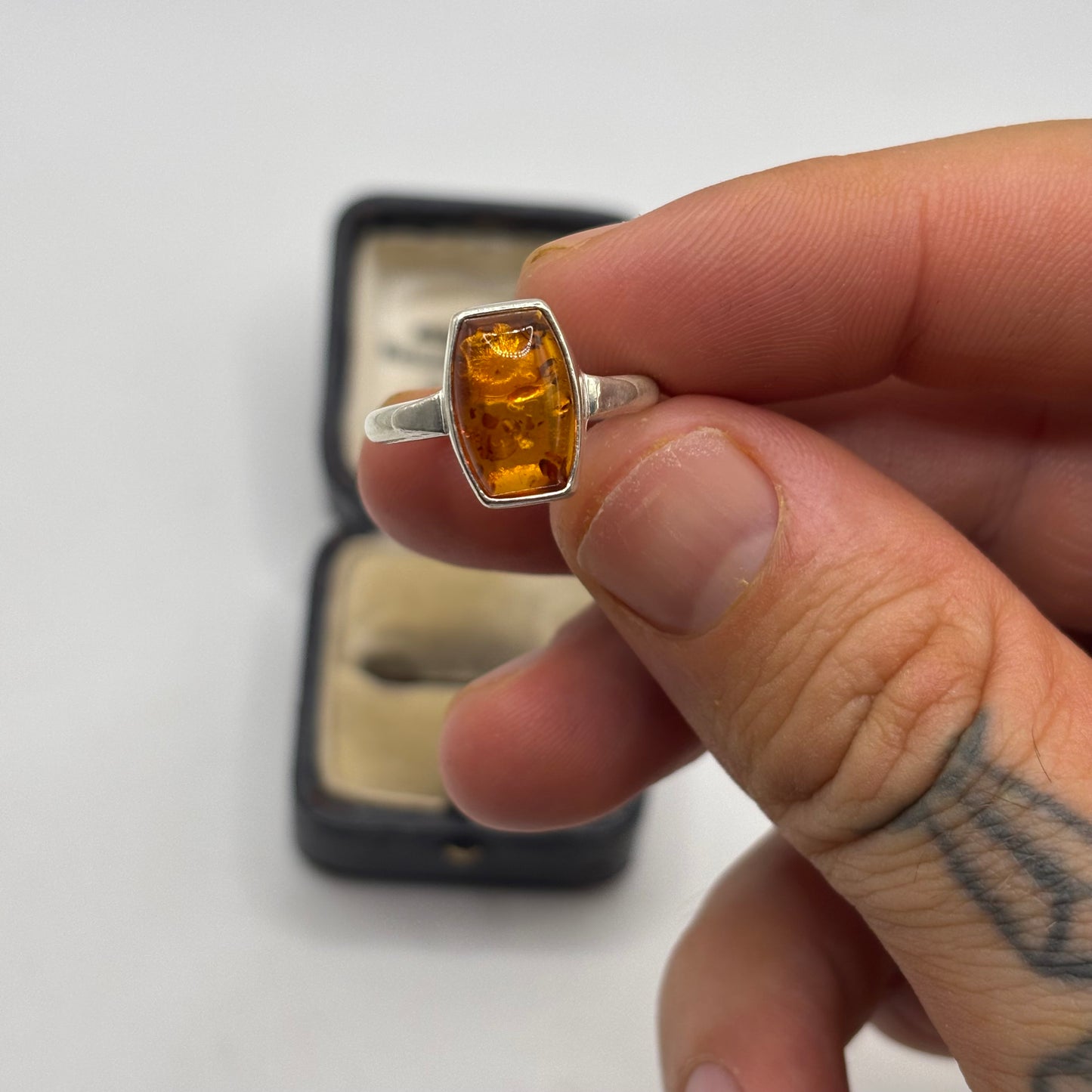 Silver Amber Ring