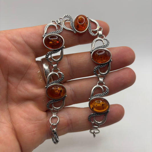 Silver 8” Amber Bracelet
