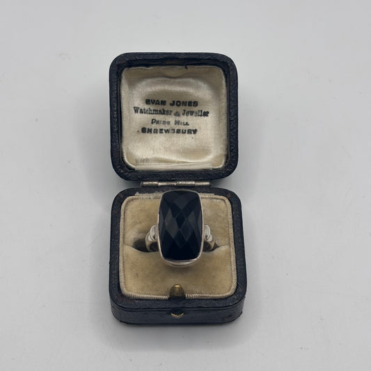 Silver Faceted Onyx Ring