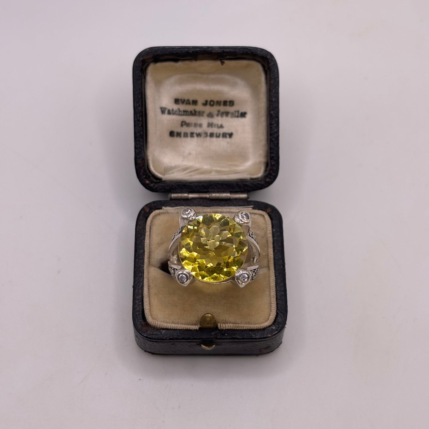 Silver Citrine Detailed Ring
