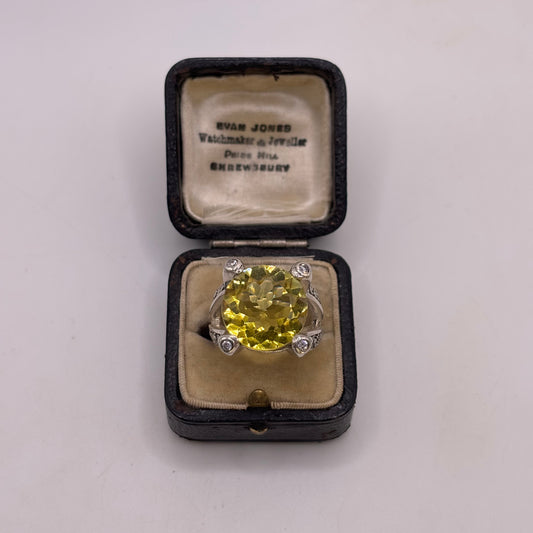 Silver Citrine Detailed Ring