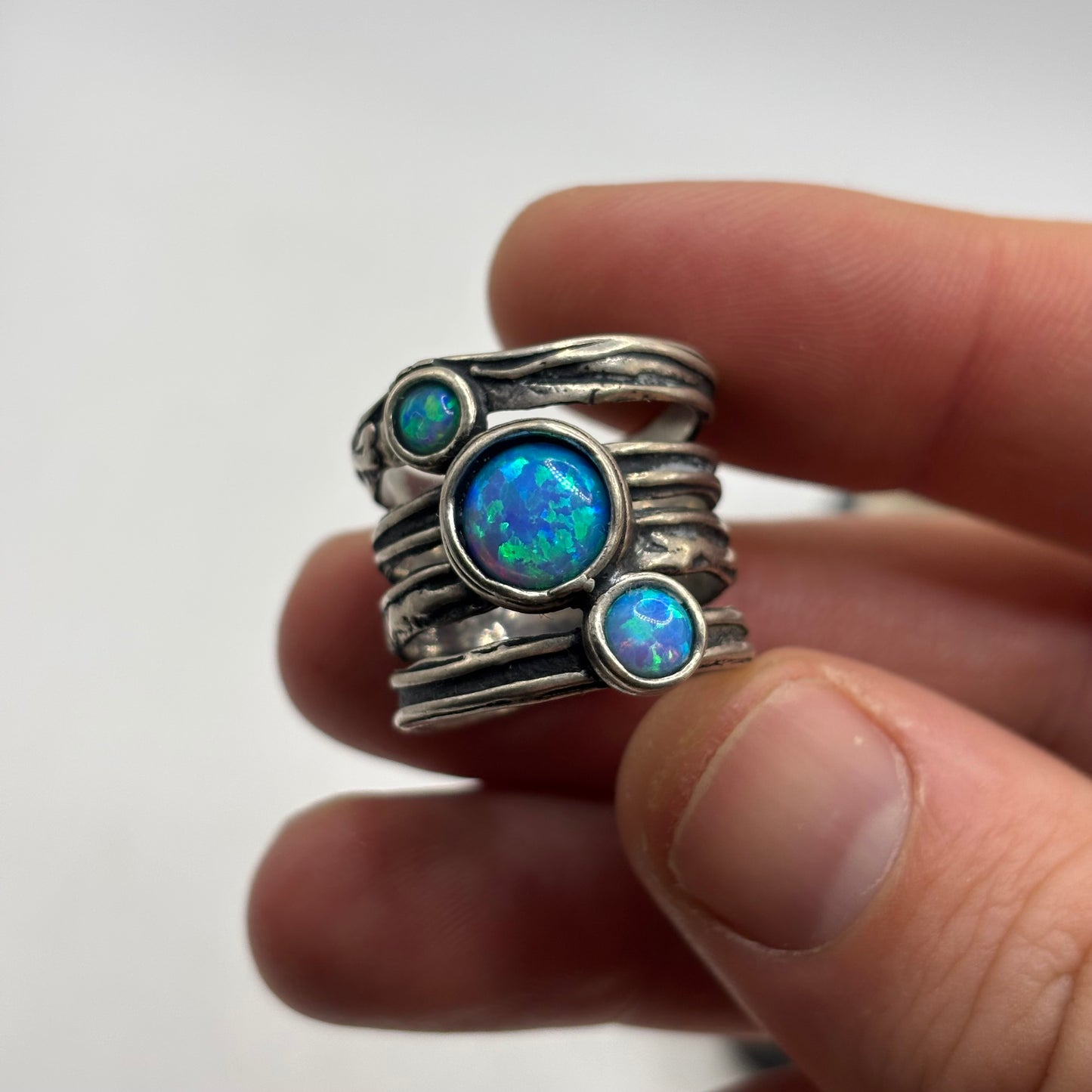 Silver Large Opal Abstract Ring