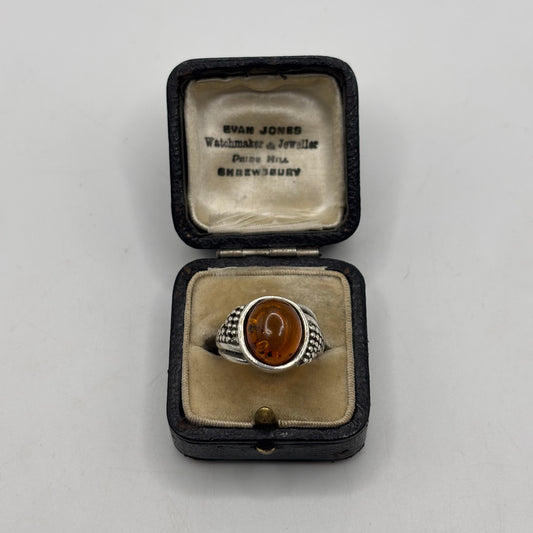 Silver Amber Ring