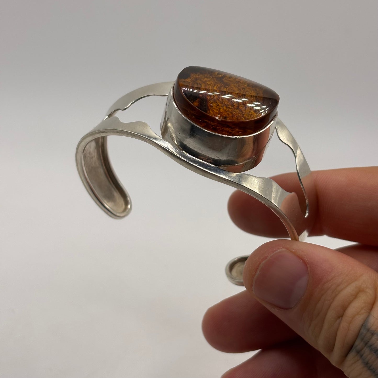 Silver Abstract Amber Cuff Bangle