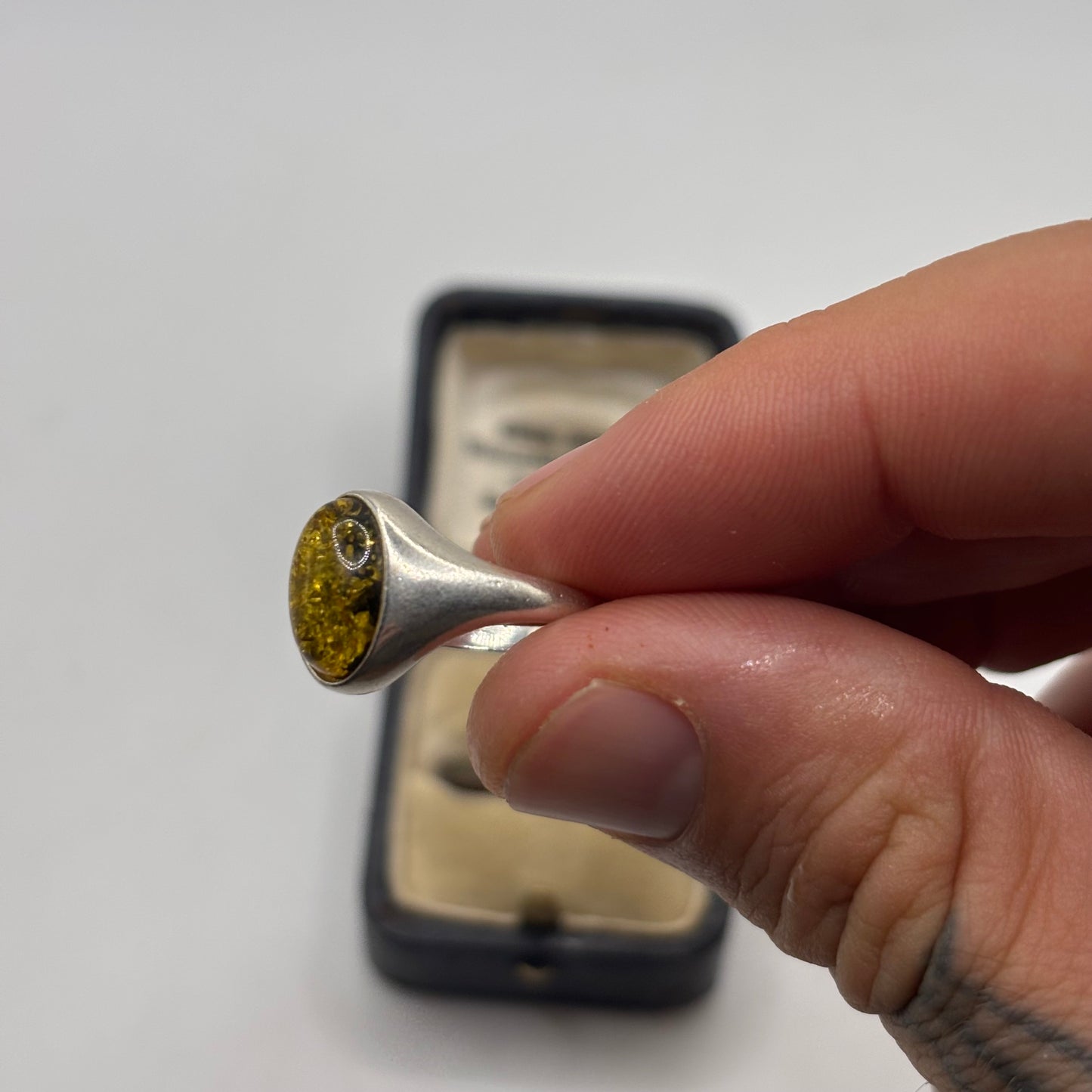 Silver Amber Signet Ring