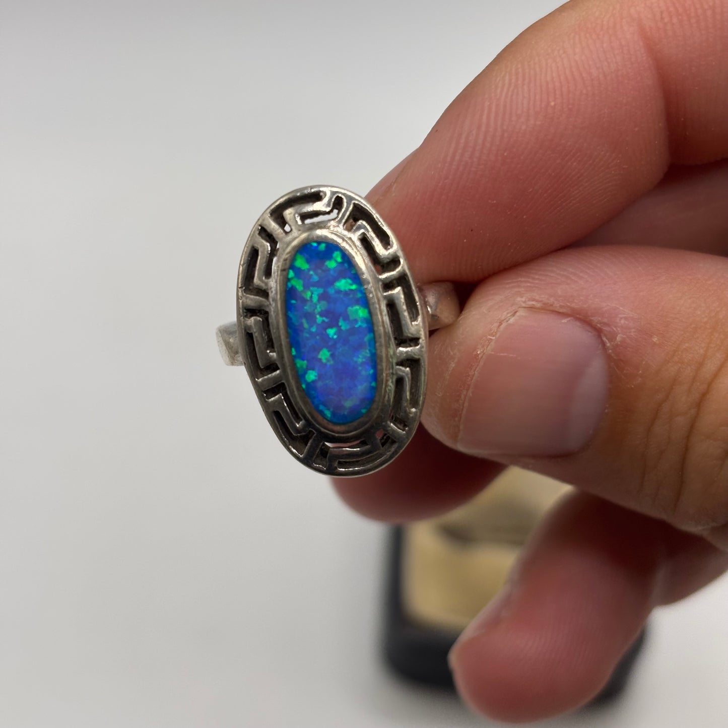 Silver Opal Greek Ring (L)