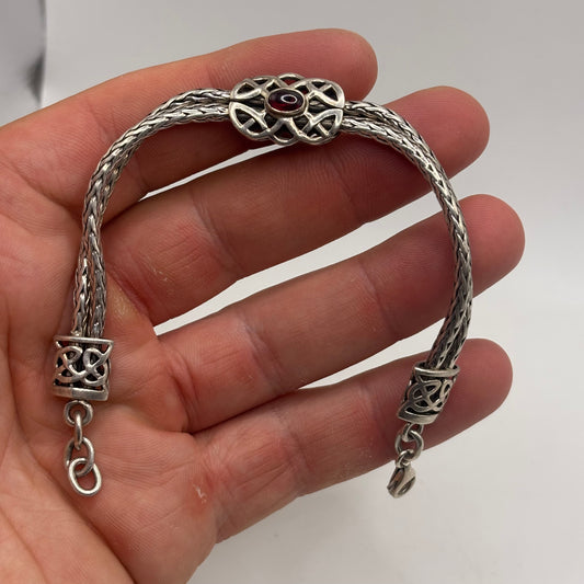 Silver 7”-7.5” Celtic Garnet Bracelet