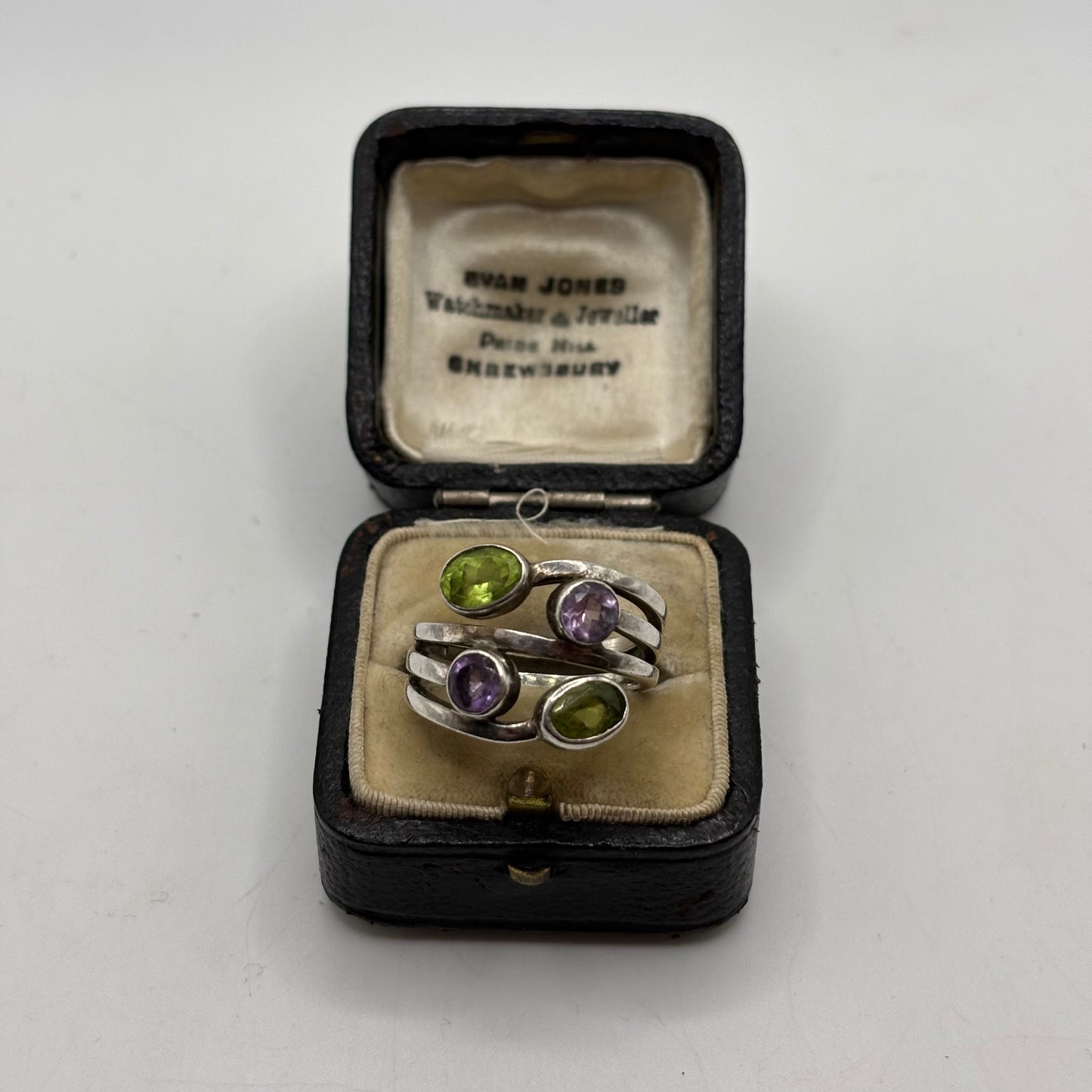 Silver Amethyst & Green Topaz Ring