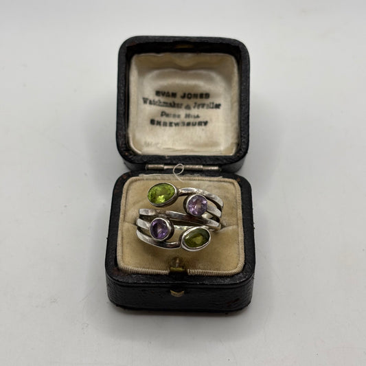 Silver Amethyst & Green Topaz Ring
