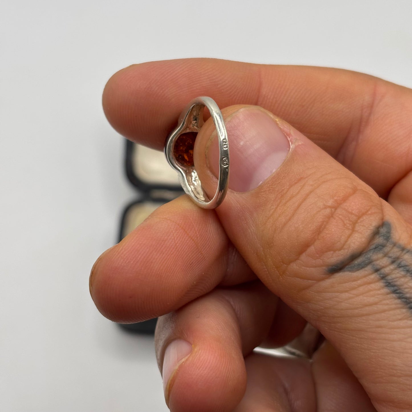 Silver Amber Ring