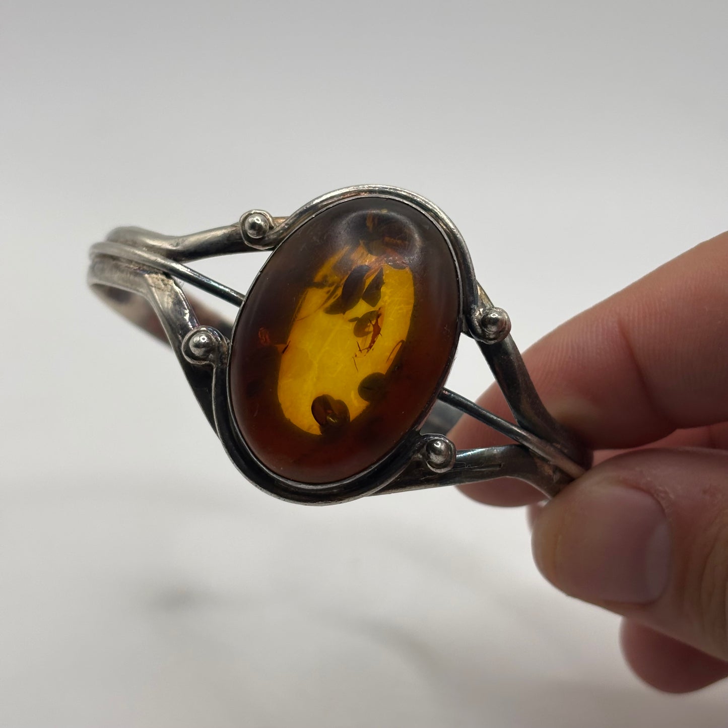 Silver Amber Cuff Bangle