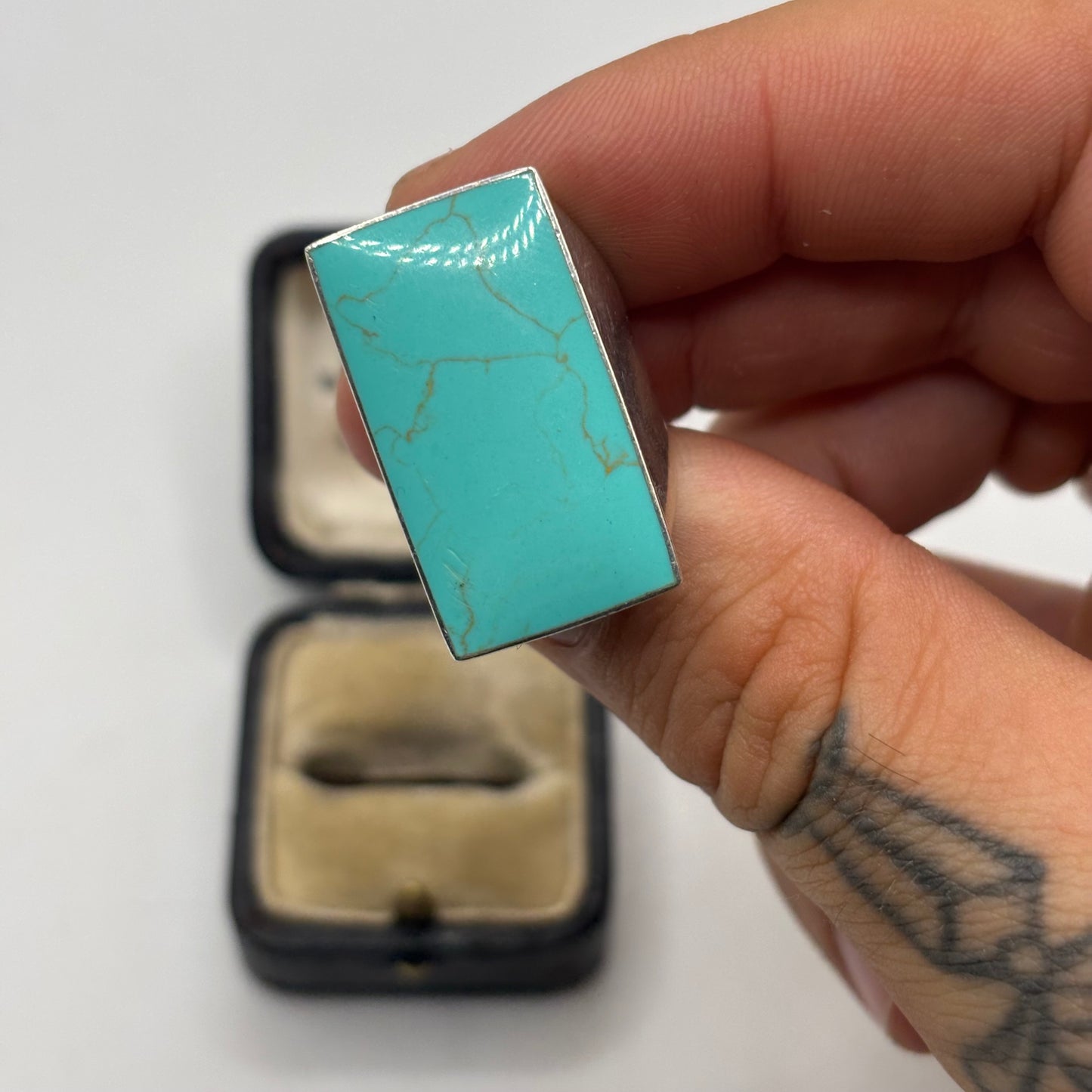 Silver Turquoise Rectangle Ring
