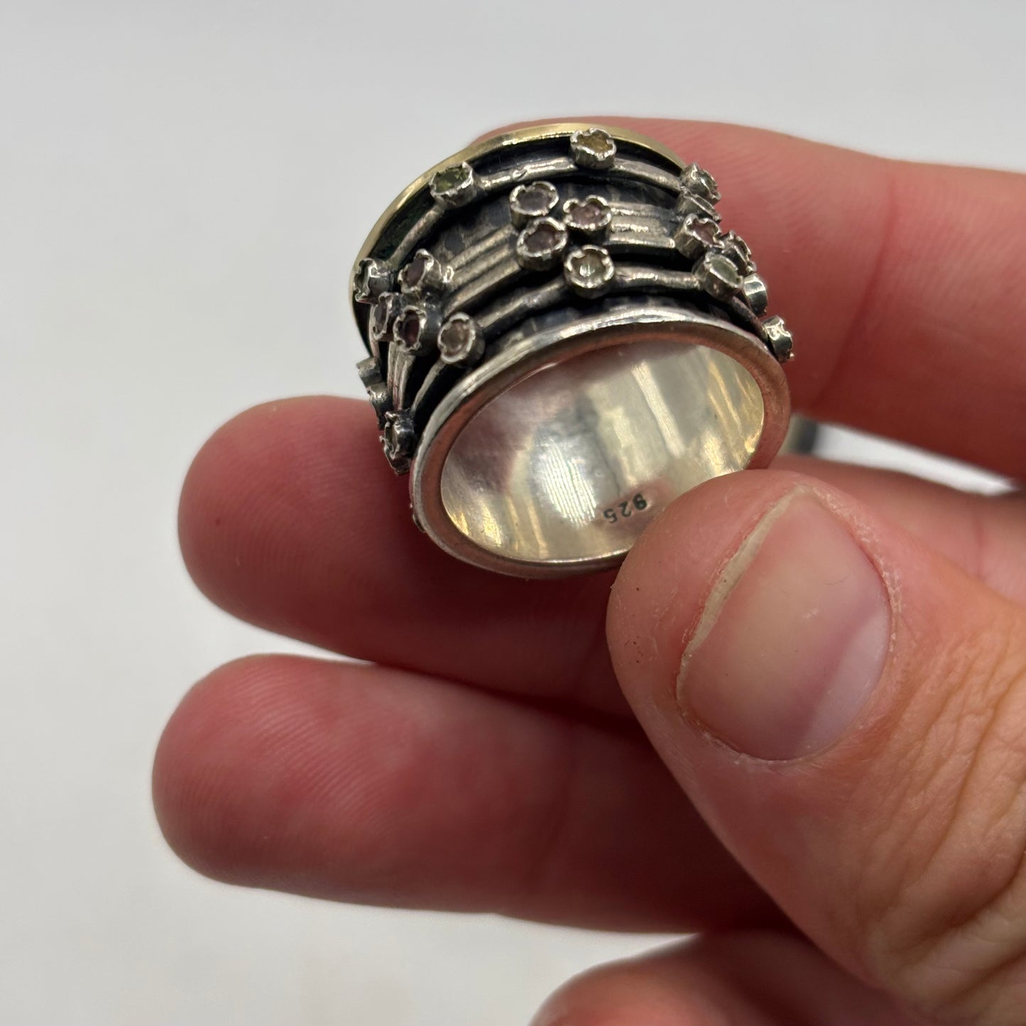 Silver 925 Heavy Mixed Gem Spinner (Q)