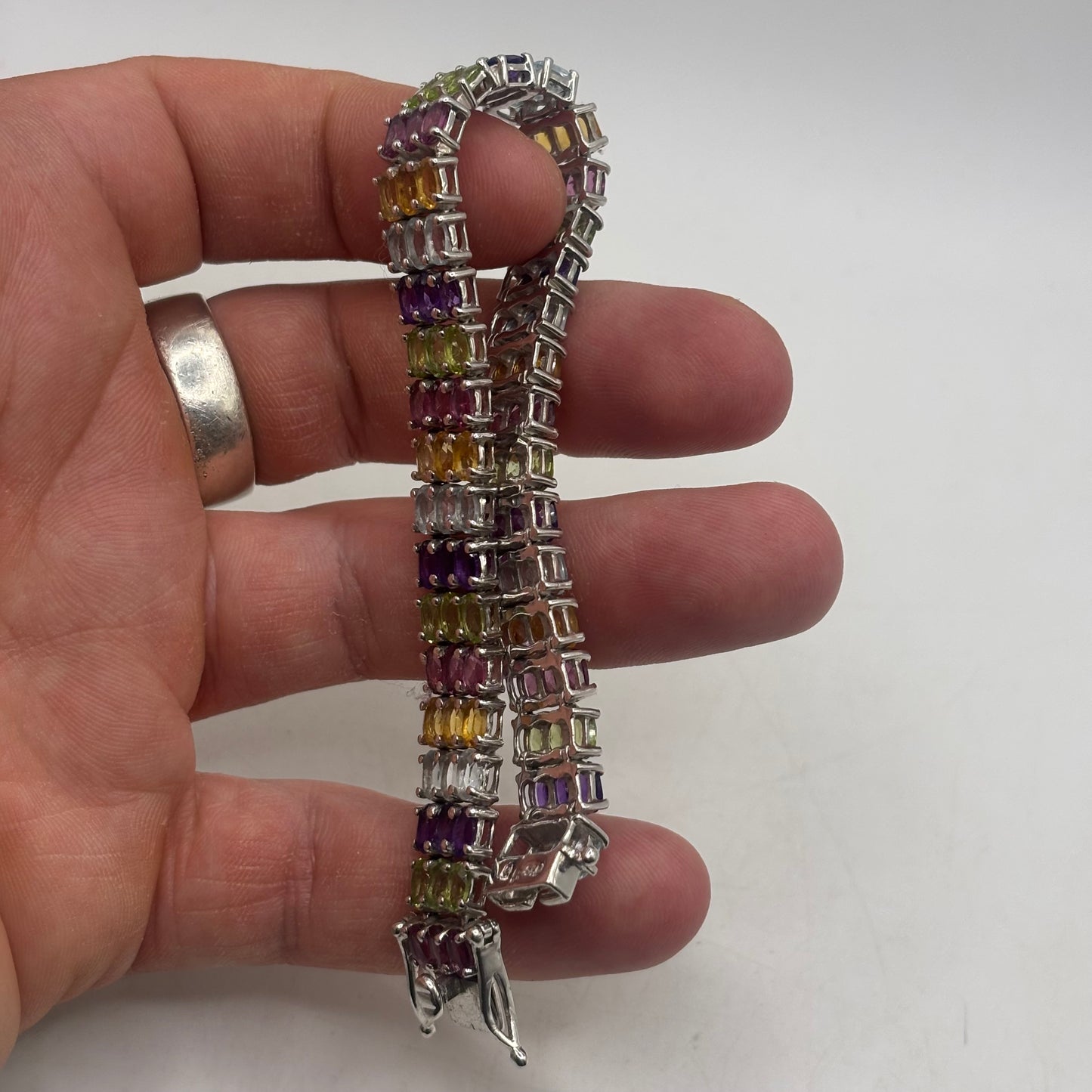 Silver 7” Mixed Gem Tennis Bracelet