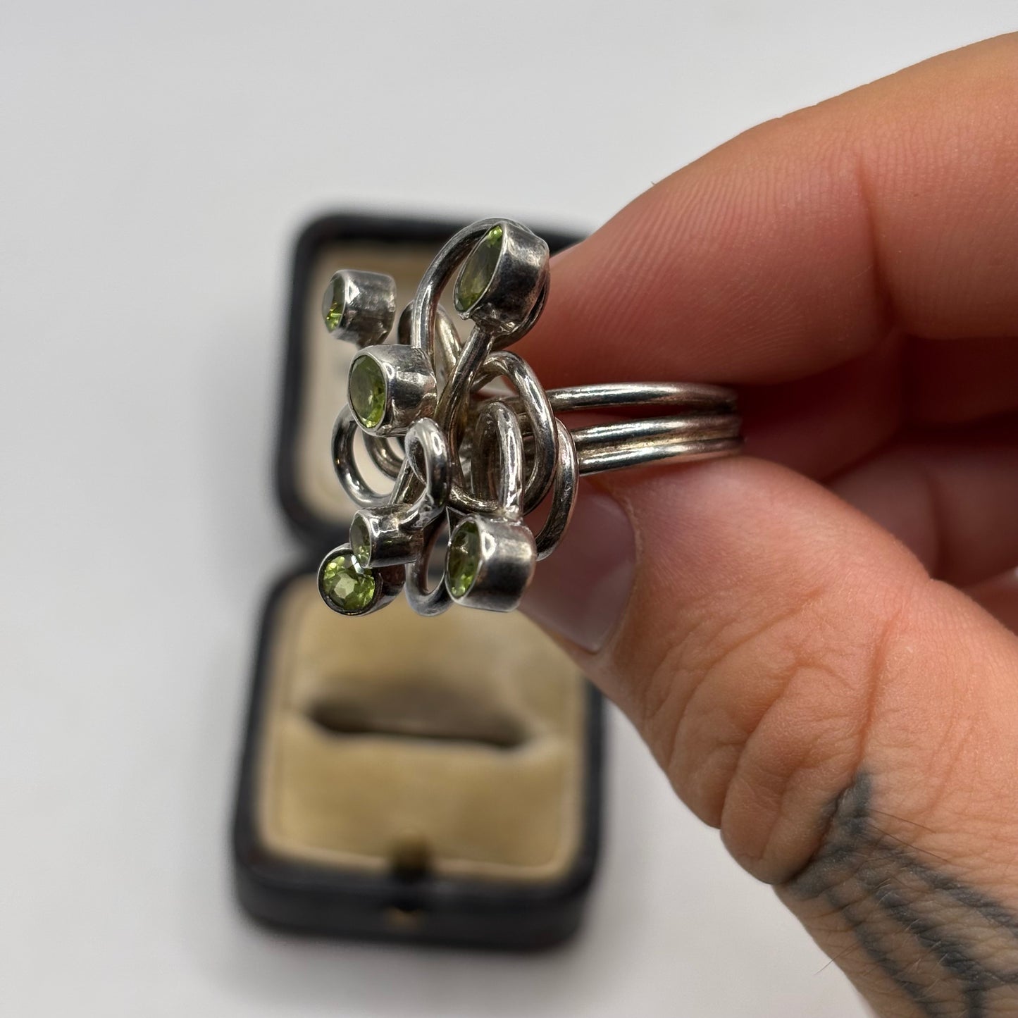 Silver Peridot Abstract Ring