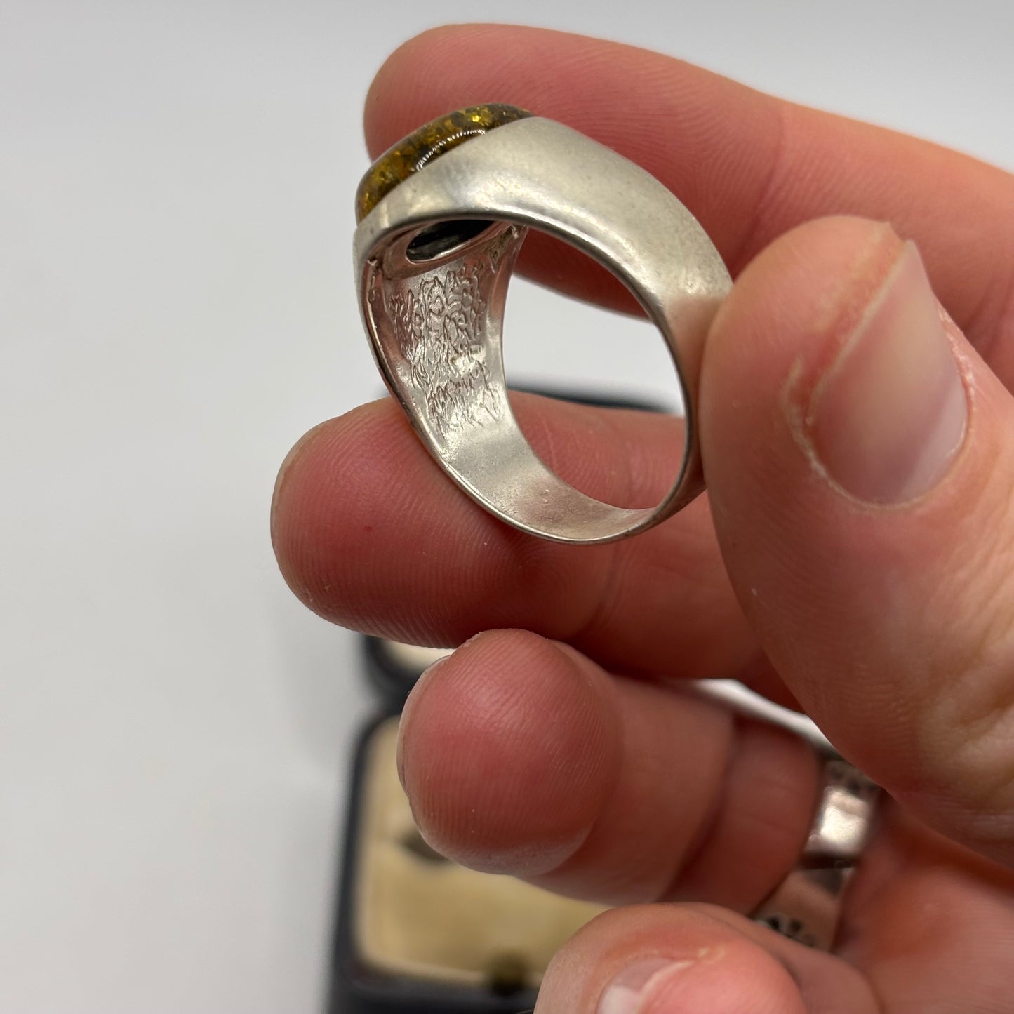 Silver Amber Signet Ring
