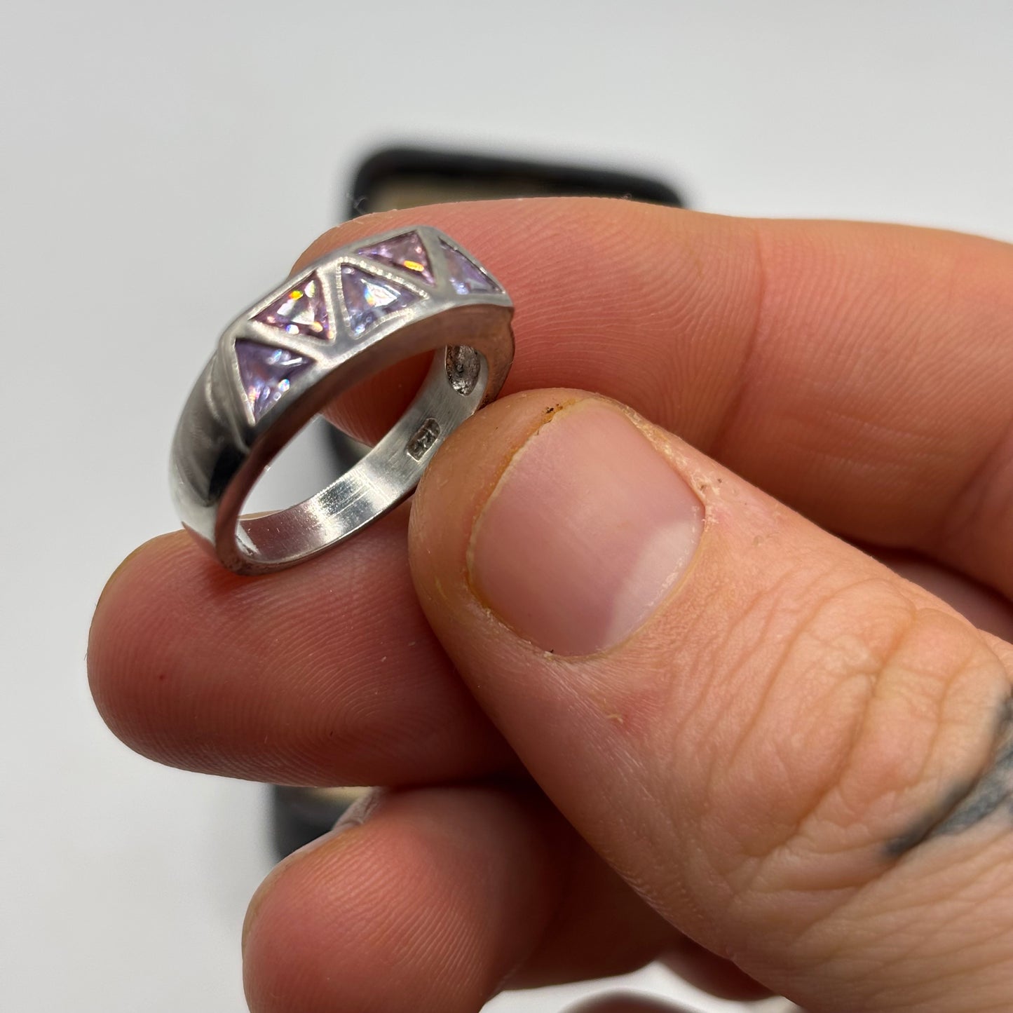 Silver Pink & Purple CZ Ring