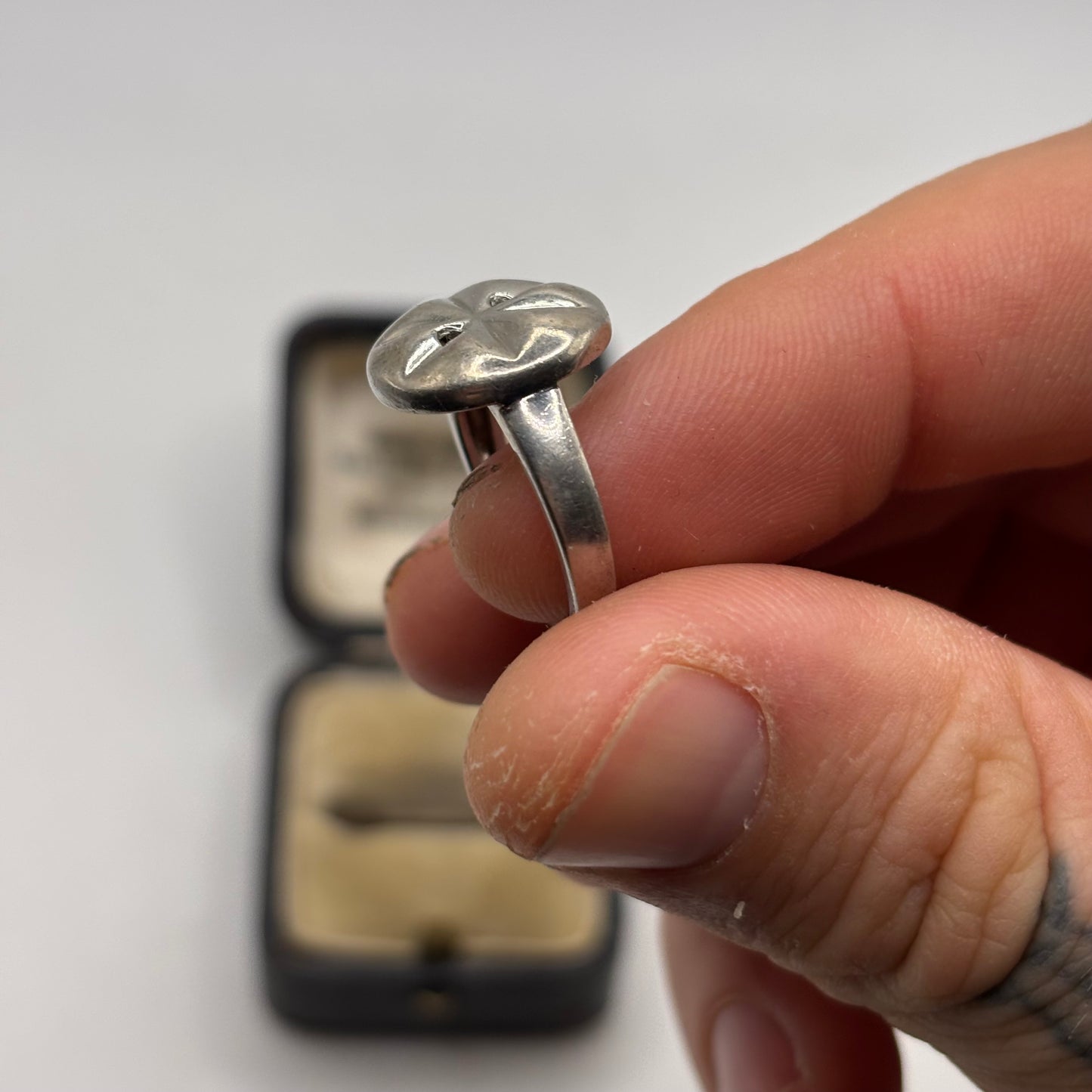 Silver Abstract Button Ring