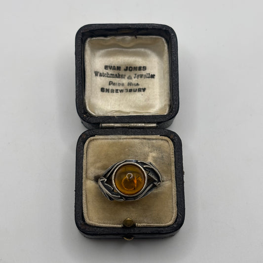 Silver Amber Leaf Ring (P)