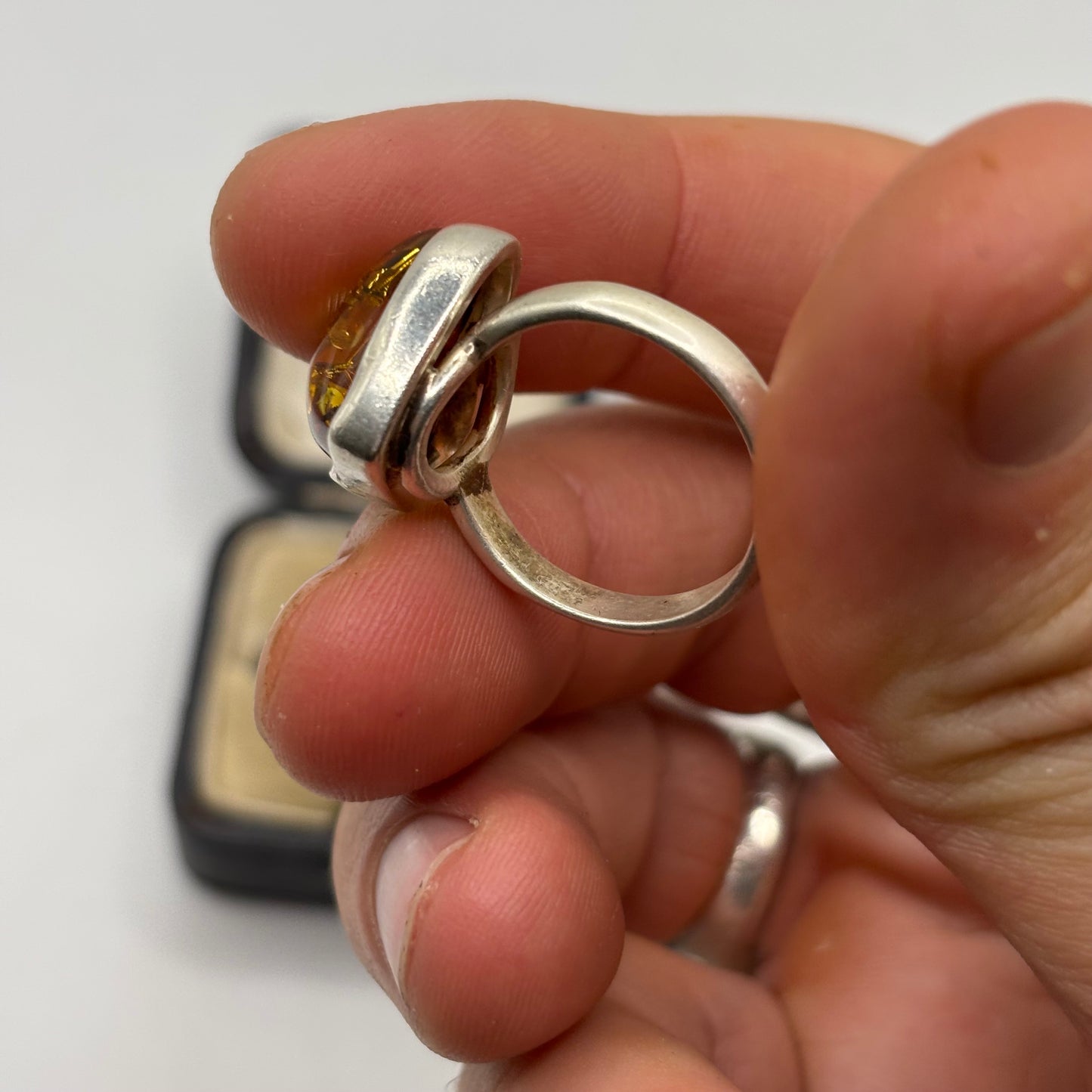 Silver Amber Heart Ring