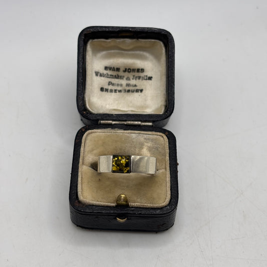 Silver Green Amber Signet Ring (R)