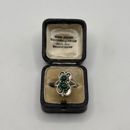 Silver Green Agate Ring
