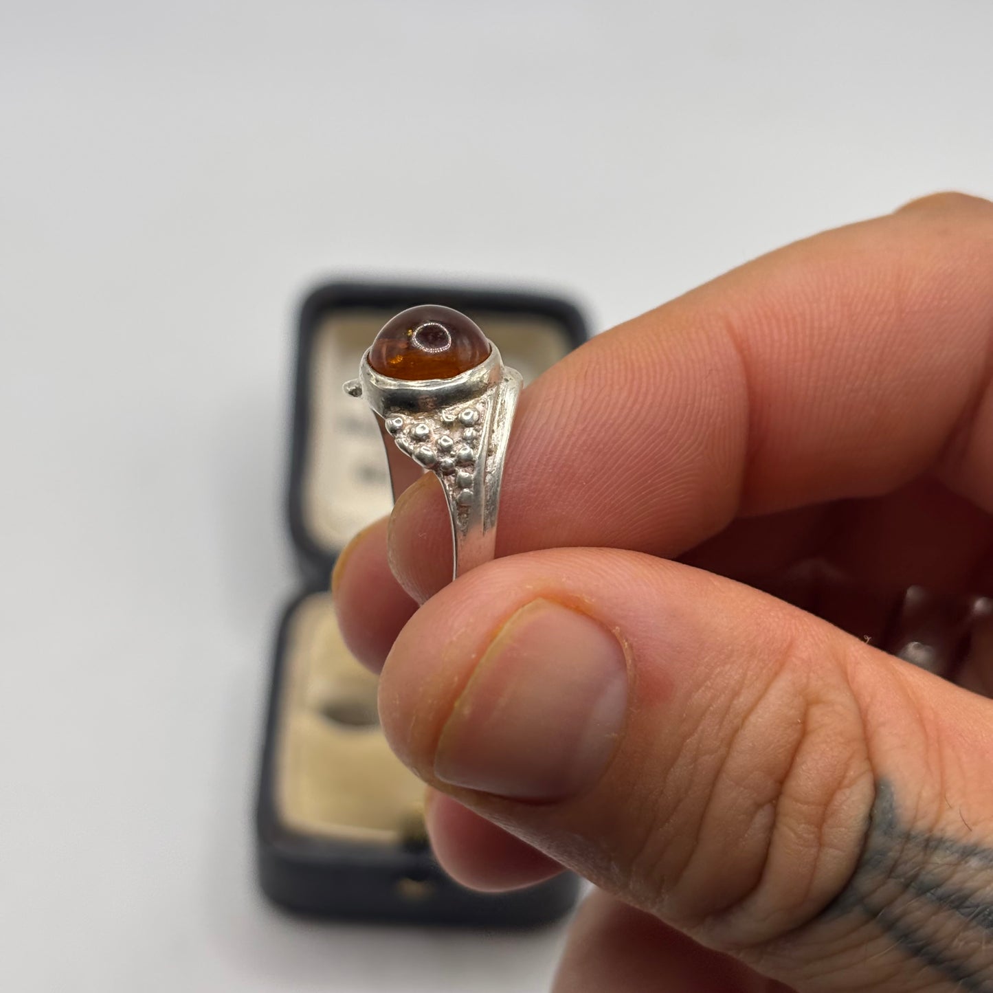 Silver Amber Ring