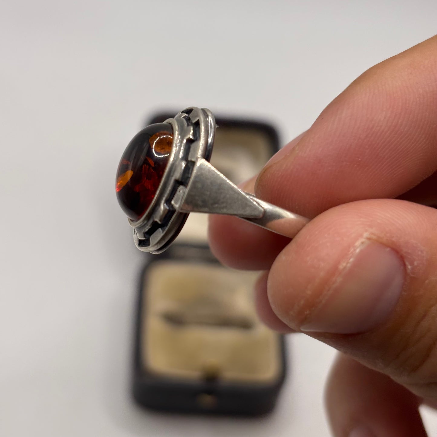 Silver Amber Greek Ring (S)