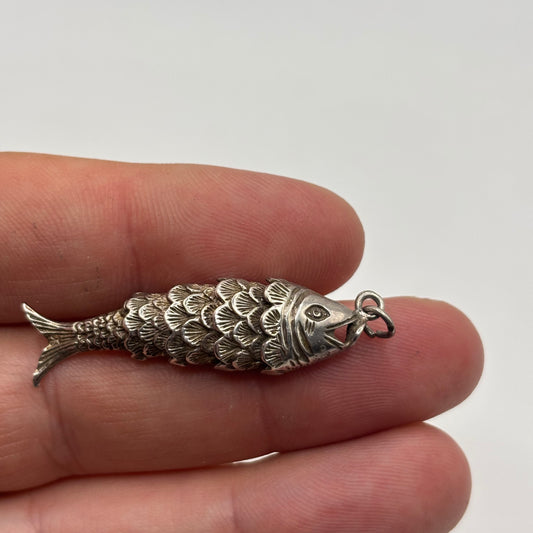 Silver Vintage Articulated Fish Pendant