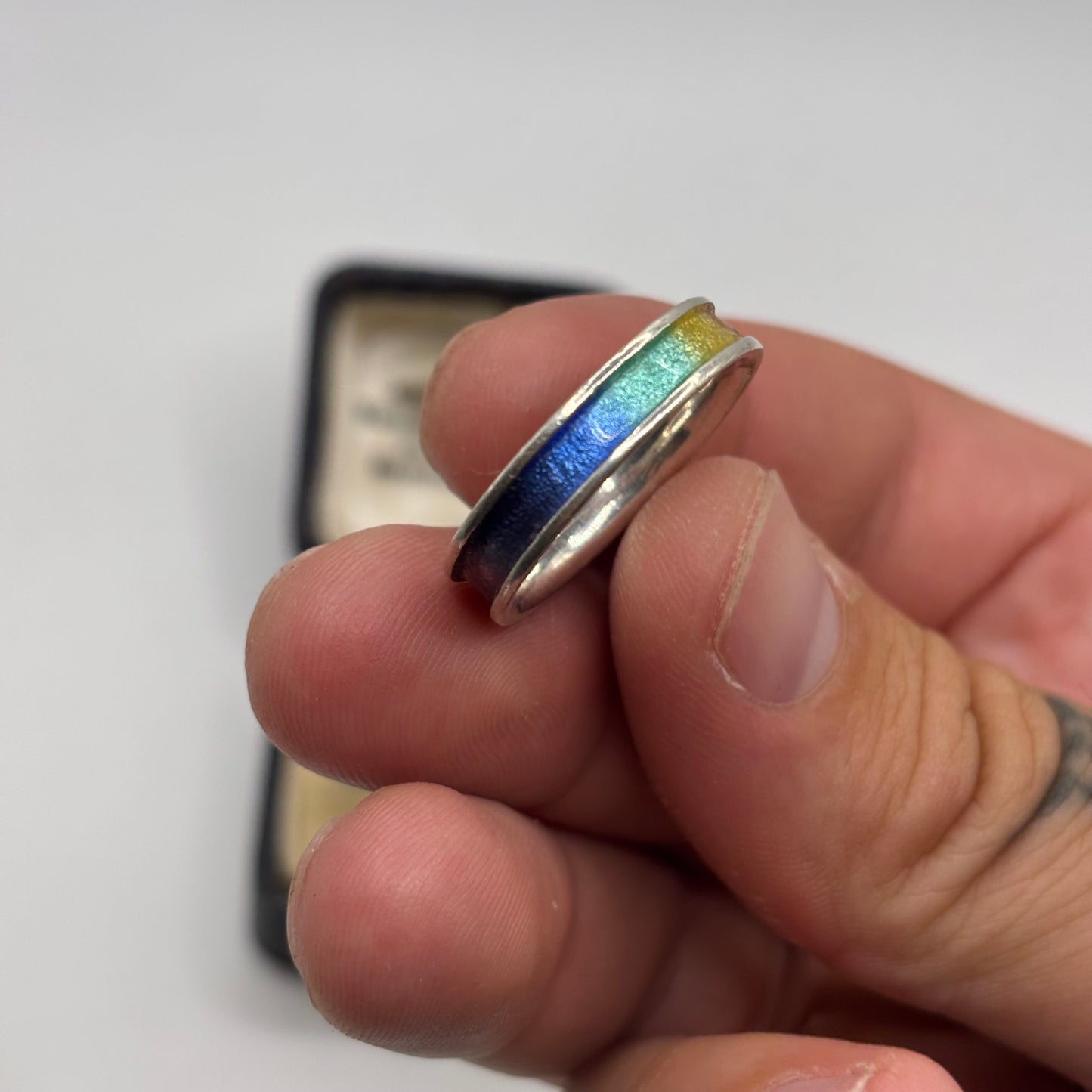 Silver Enamel Rainbow Ring (T)