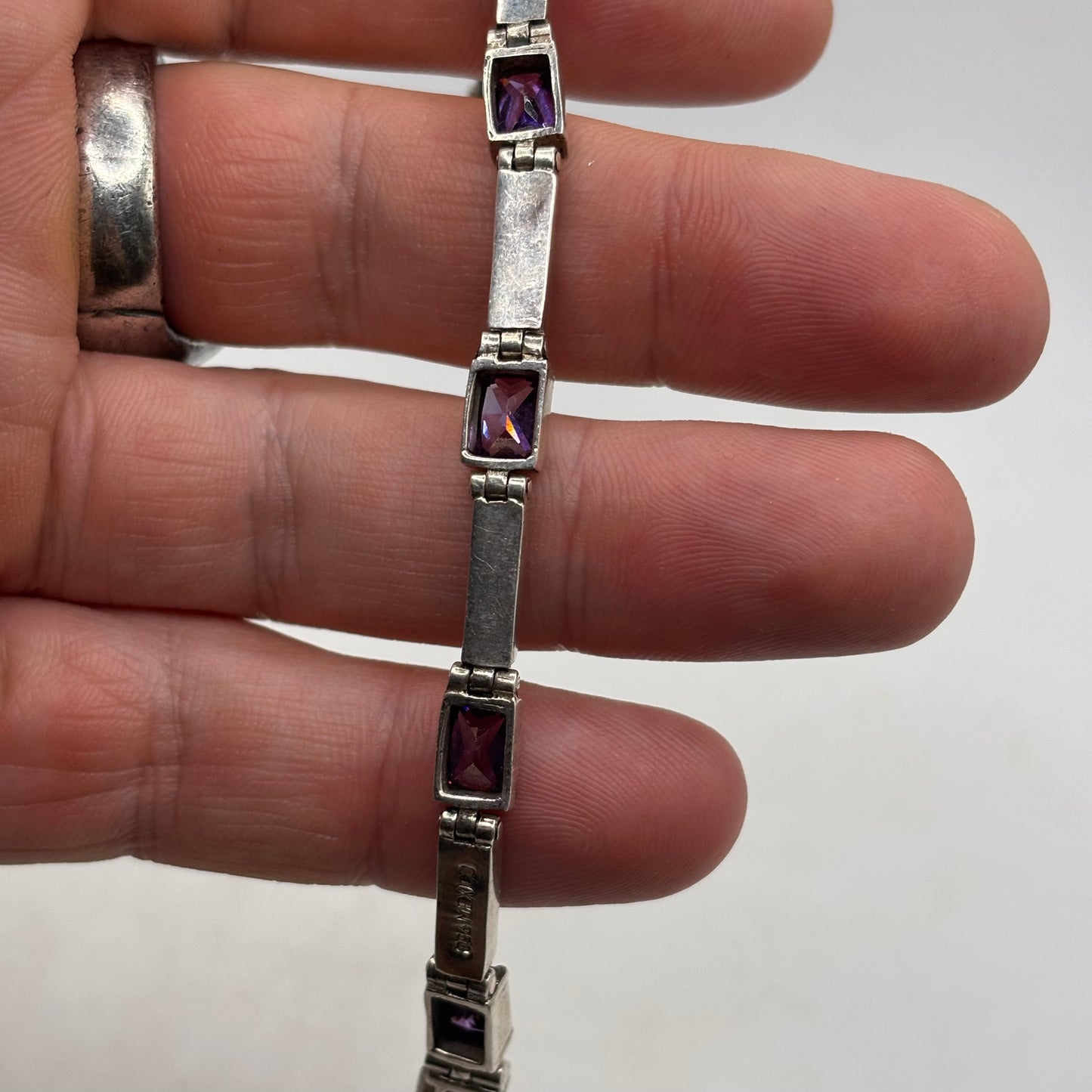Silver 7” Opal & Amethyst Bracelet