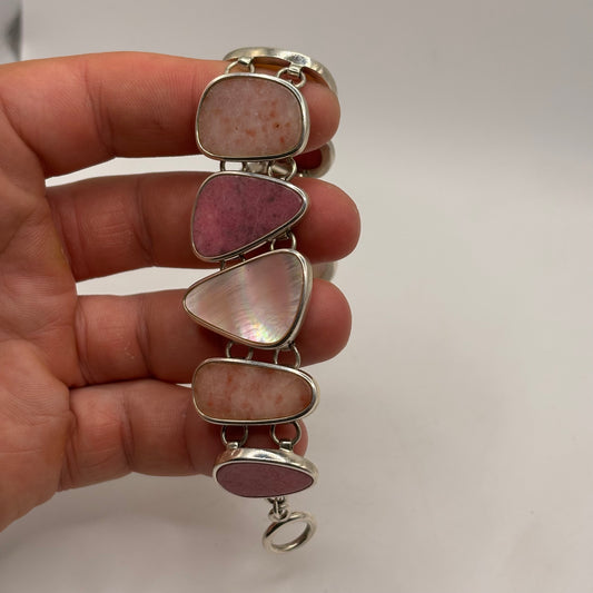 Silver 8”Coral & Pearl Bracelet