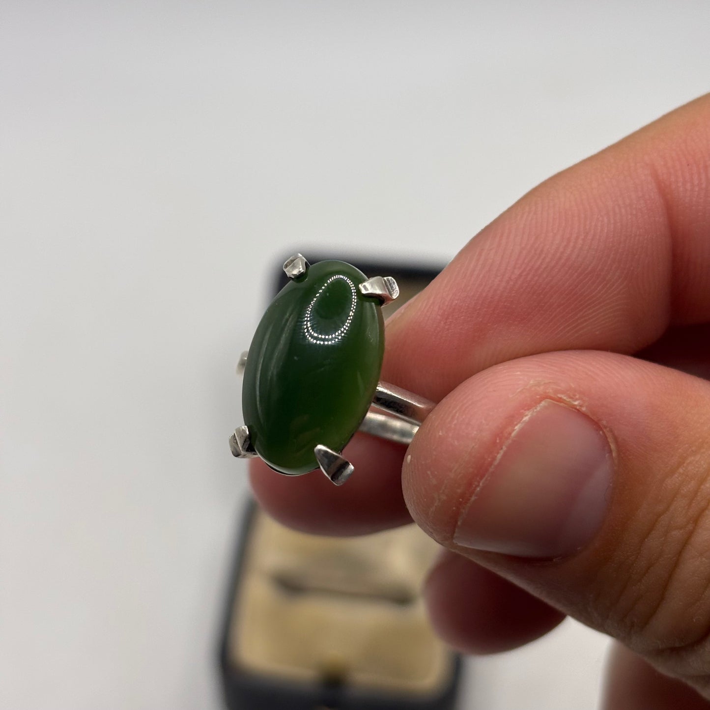 Silver Jade Mid Century Ring (N)
