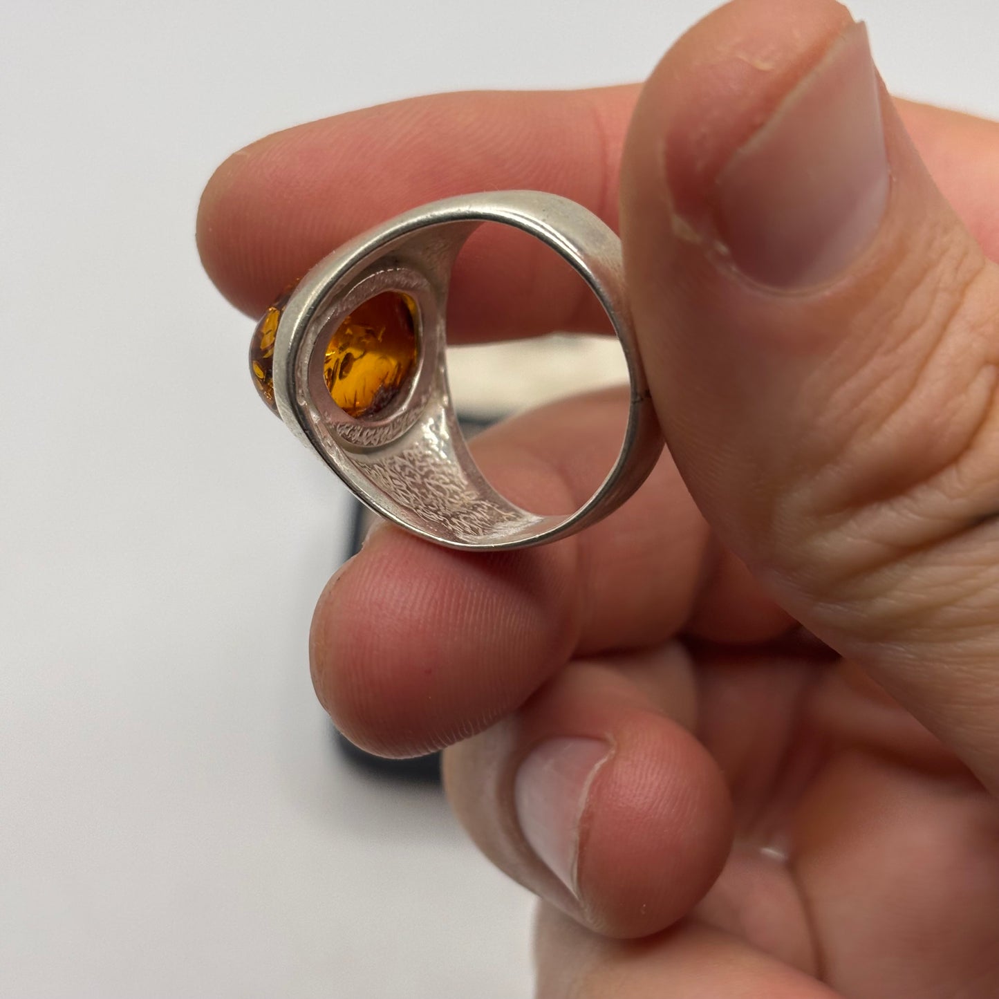 Silver Amber Signet Ring