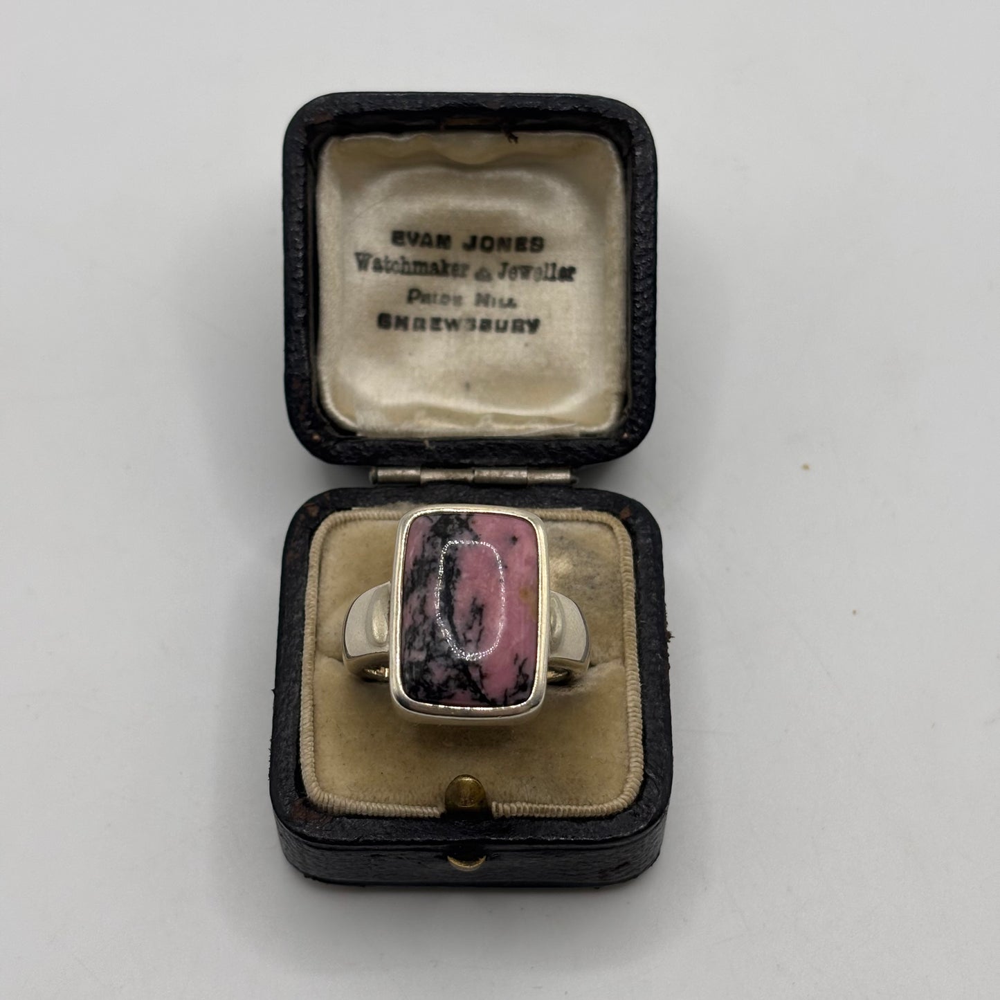 Silver Chunky Rhodonite Ring (S)