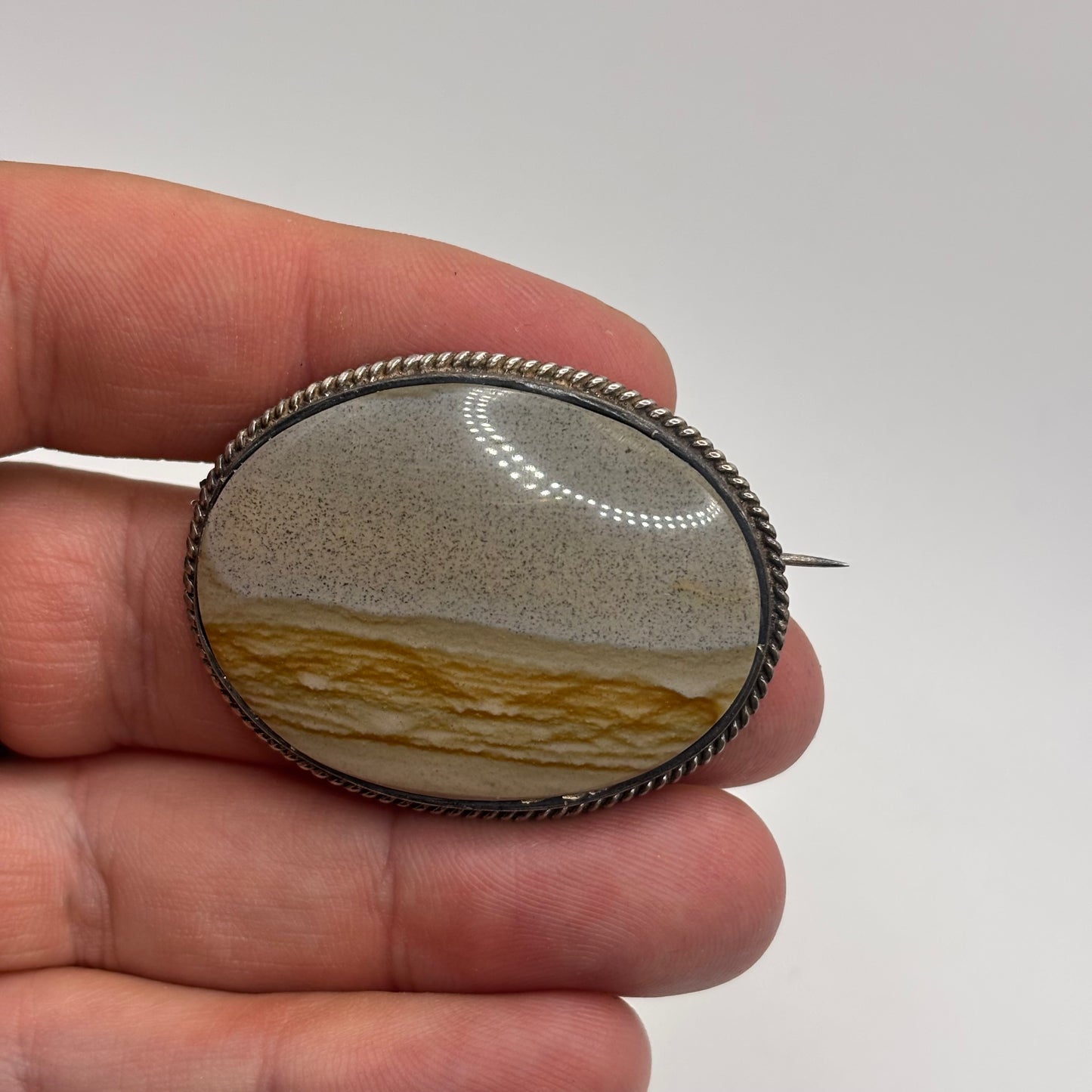 Silver Large Picture / Scenic Jasper Brooch