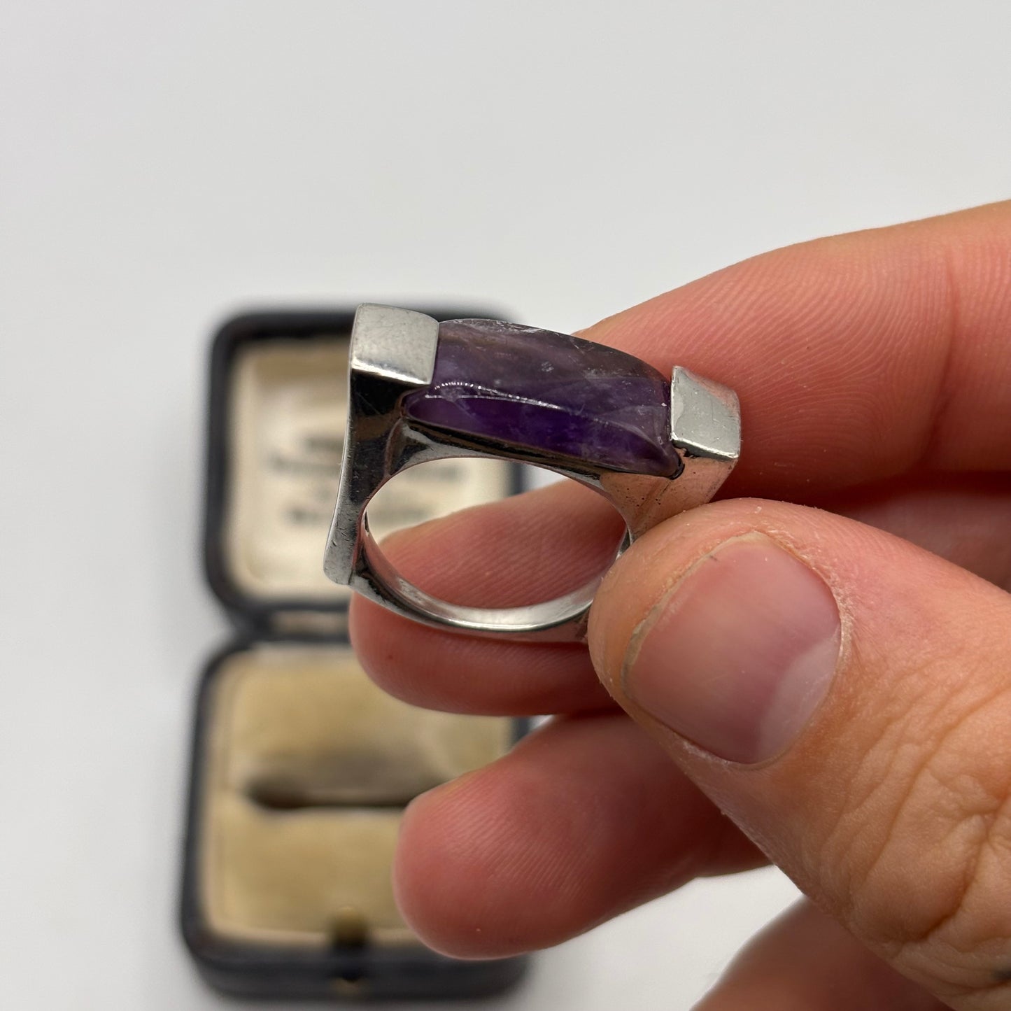 Silver Abstract Amethyst Ring