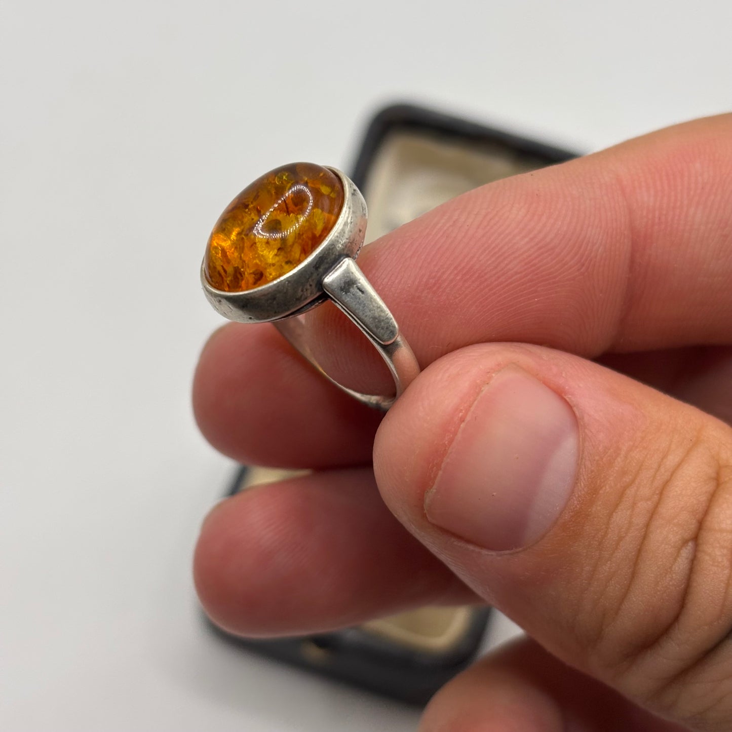 Silver Amber Ring (M)